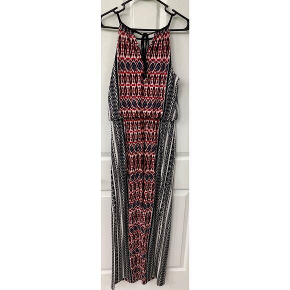 London Times medium Maxi geometric stripe sleeveless front tie dress - Picture 5 of 6